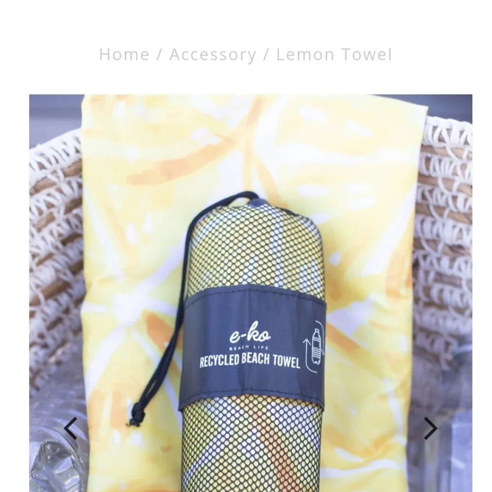 NEW E-ko Beach Life Recycled Lemon Print Microfiber Beach Towel with Mesh Bag